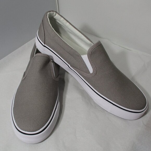 NEW Emma Comfy Gray & White Ladies Womens Canvas Casual Slip-On Shoes Size 10 - Picture 1 of 8